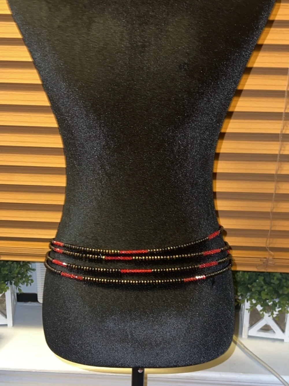 Beaded Multi-Strand Waist Chain with Red Accents handmade